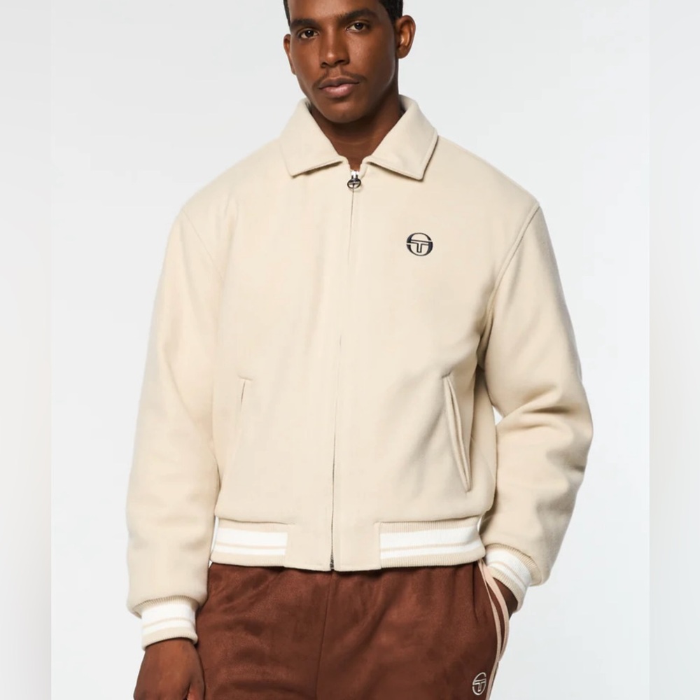 Men’s Sergio Tacchini Natural | Navy Classic Varsity Faux Wool Jacket NWT